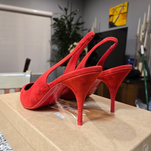 NEW Christian Louboutin Clare Sling 80mm Size 39 in Fiery Red Suede - Picture 10 of 13